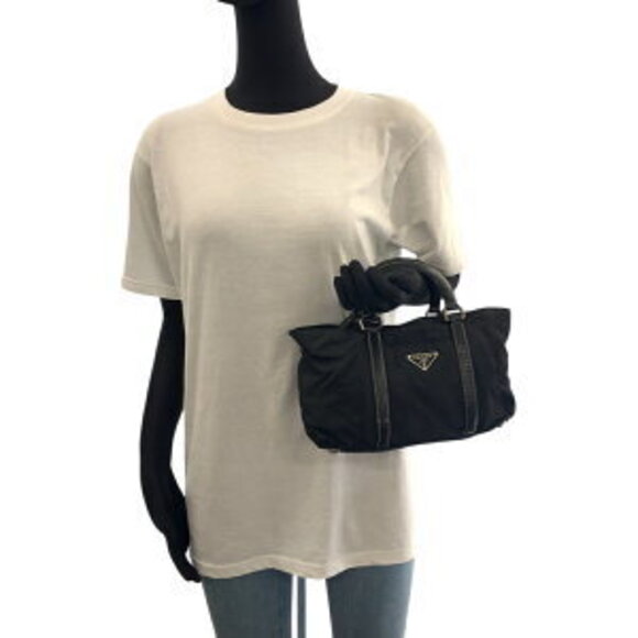 Prada Tessuto triangular logo plate black nylon shoulder handbag - Picture 7 of 10